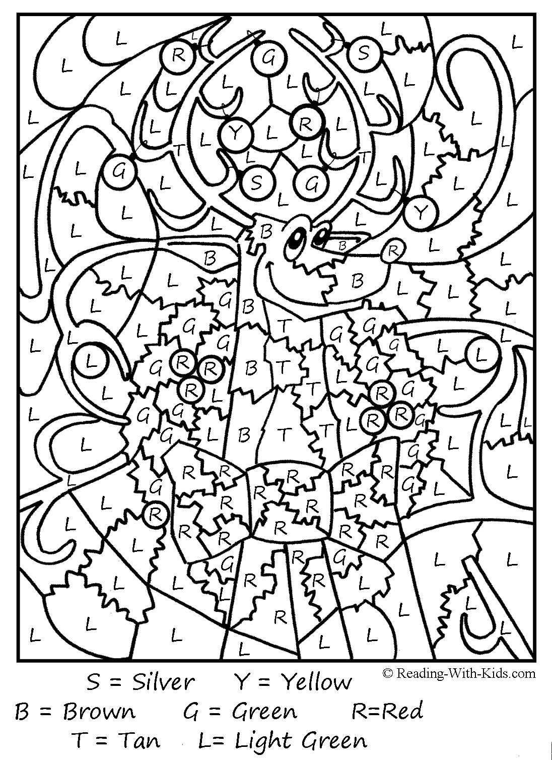 christmas color by letter reindeer coloring page