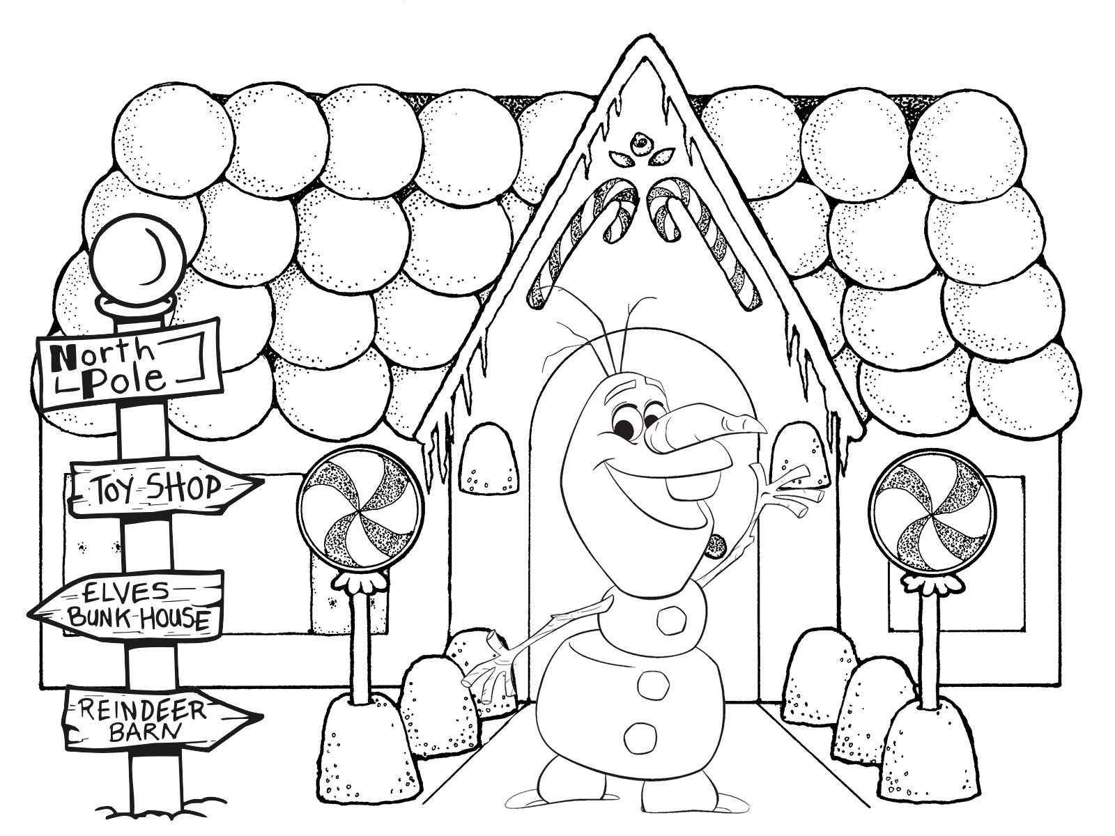 Frozen Christmas Coloring Pages olaf gingerbread house
